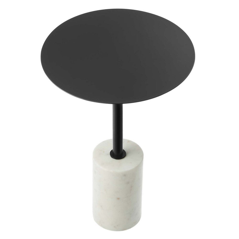 Modway EEI-6605-WHI-BLK Lyric Black Round Side Sofa End Table White Marble Base MDY-EEI-6605-WHI-BLK