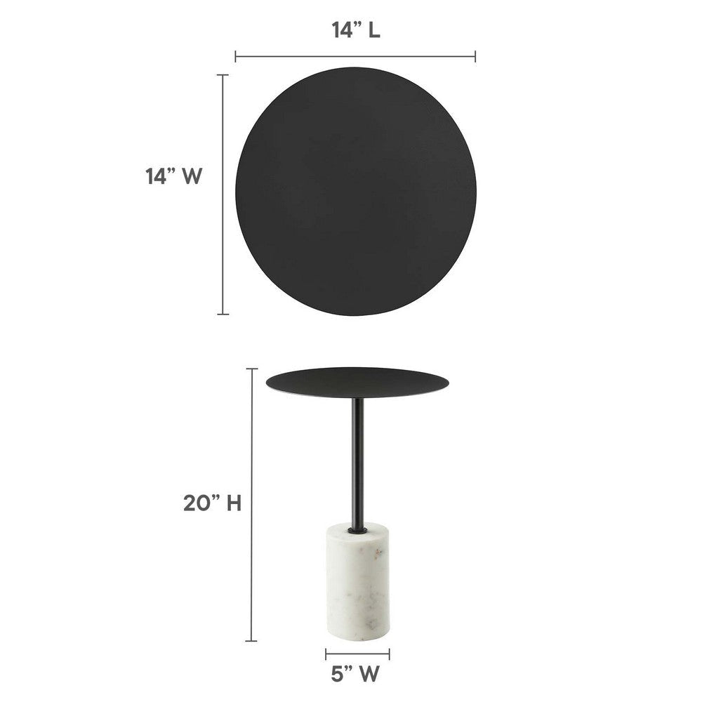 Modway EEI-6605-WHI-BLK Lyric Black Round Side Sofa End Table White Marble Base MDY-EEI-6605-WHI-BLK