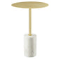 Modway EEI-6605-WHI-BRA Lyric Brass Round Side Sofa End Table White Marble Base