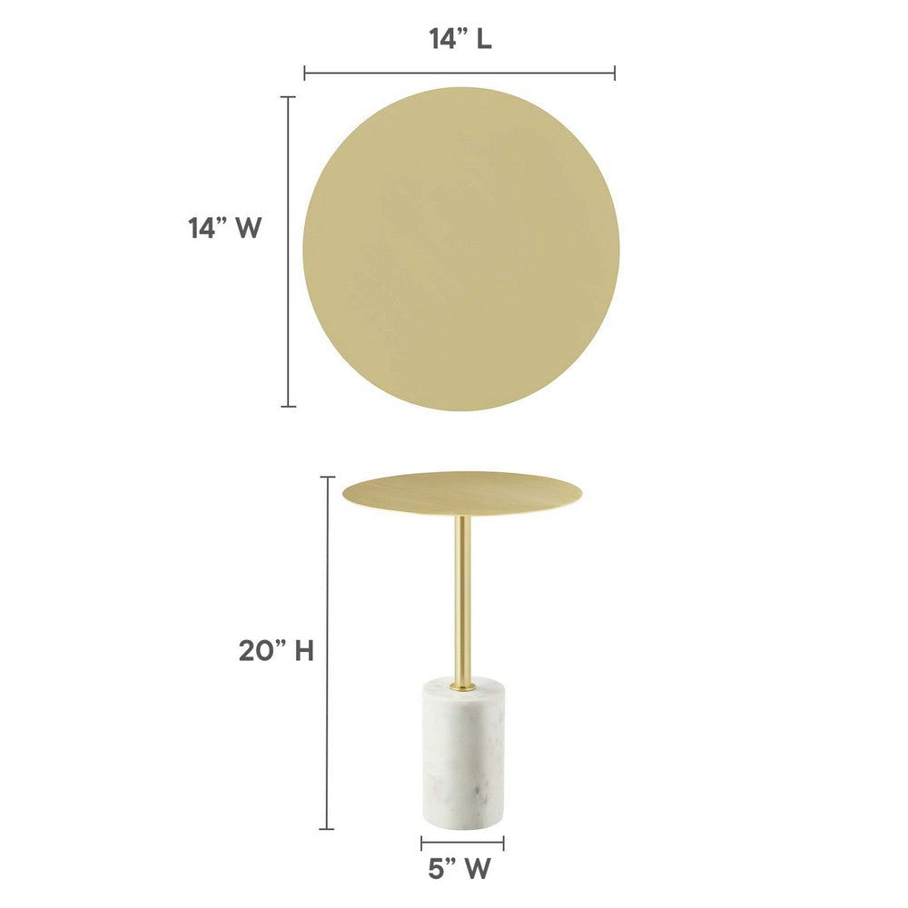 Modway EEI-6605-WHI-BRA Lyric Brass Round Side Sofa End Table White Marble Base MDY-EEI-6605-WHI-BRA