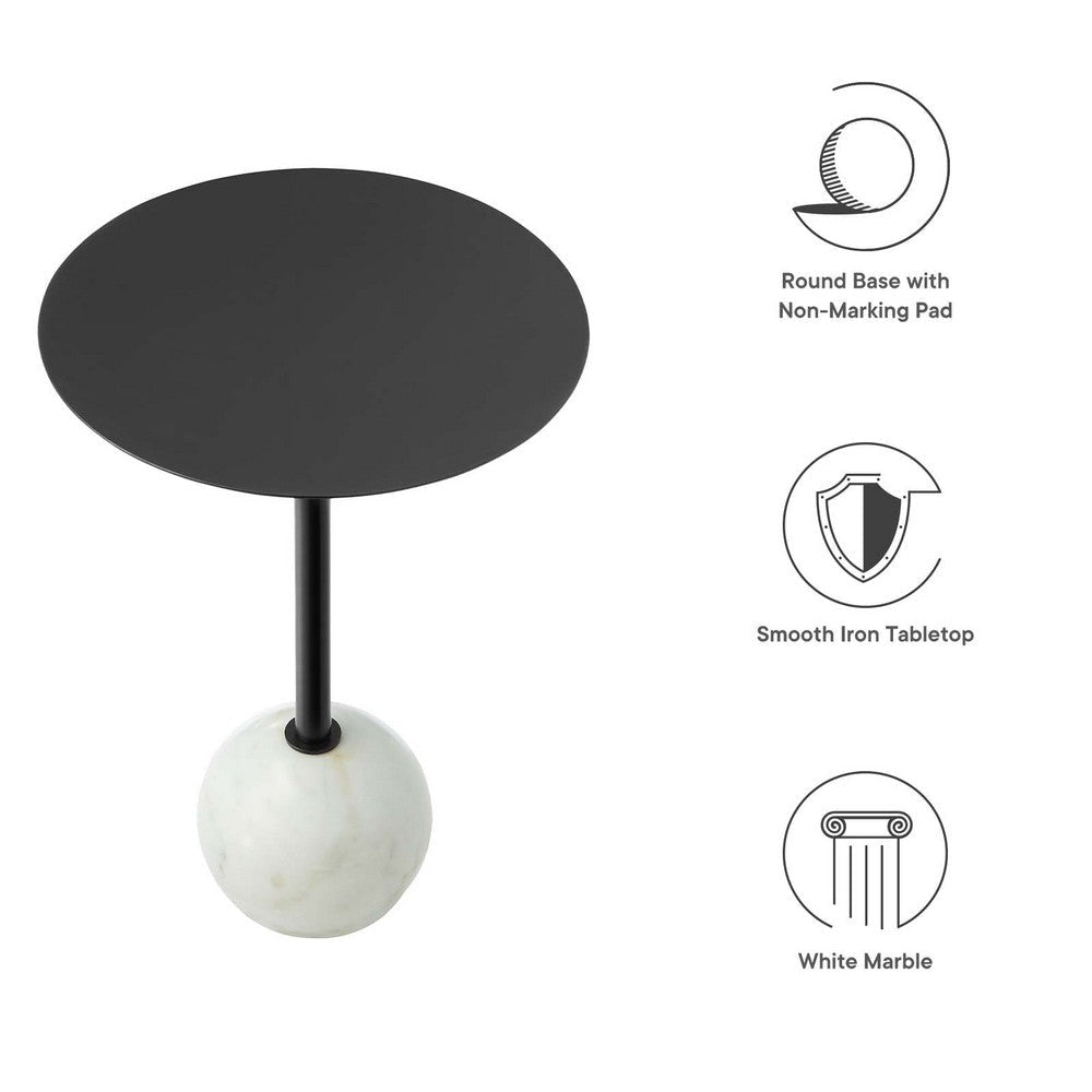 Modway EEI-6606-WHI-BLK Aliza Acacia Wood Round Side Living Room End Table in Black with White Marble Base