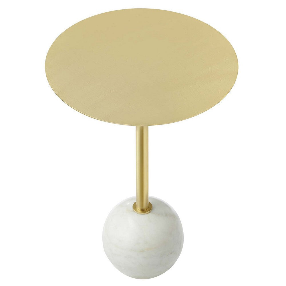 Modway EEI-6606-WHI-BRA Aliza White Marble Round Side Living Room End Table in Brass with White Marble Base MDY-EEI-6606-WHI-BRA