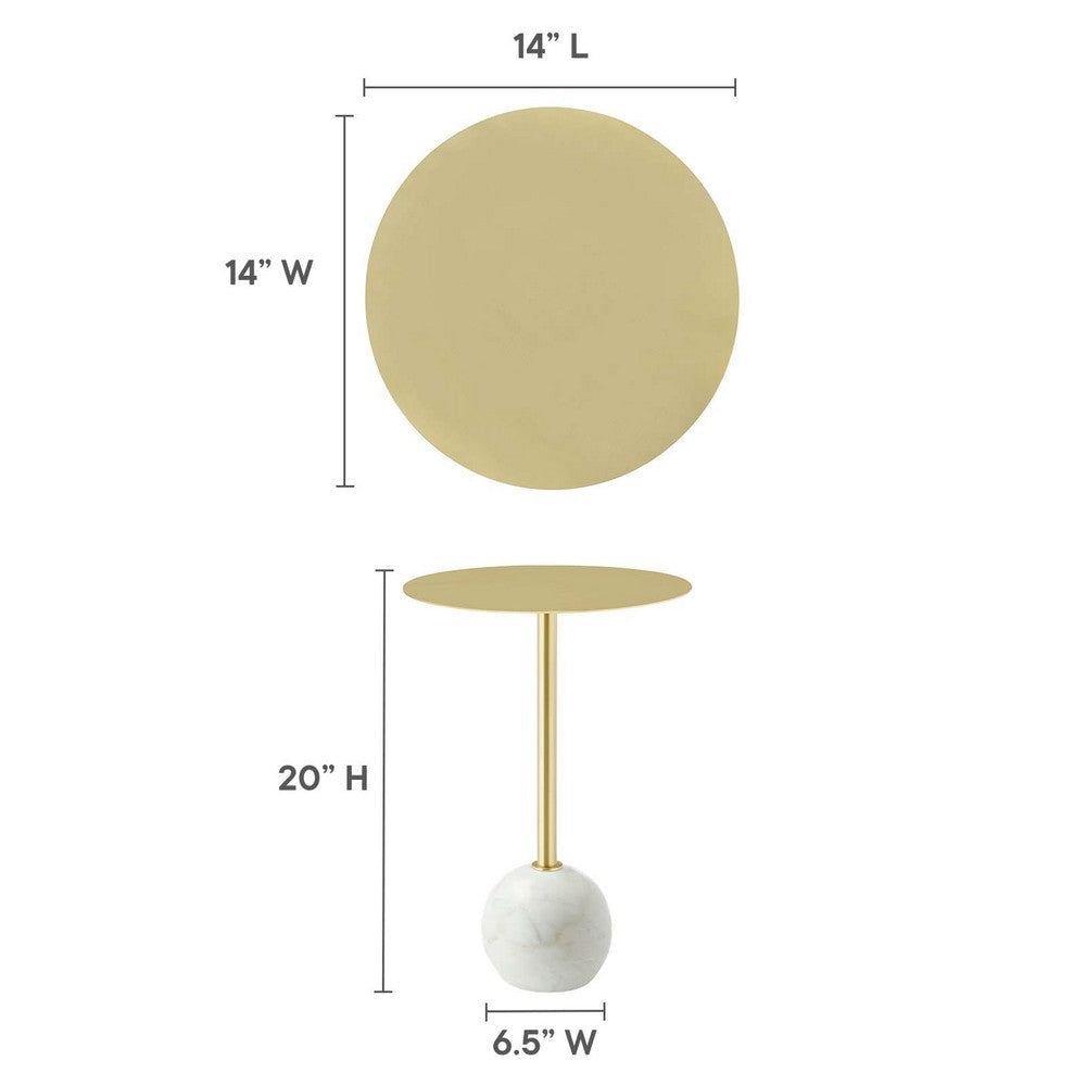 Modway EEI-6606-WHI-BRA Aliza White Marble Round Side Living Room End Table in Brass with White Marble Base MDY-EEI-6606-WHI-BRA