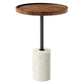 Modway EEI-6607-WHI-LOC Amina, White Light Oak Round Acacia Wood Side Table for Living Room Marble Base