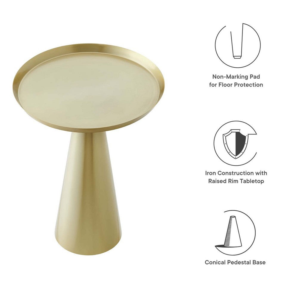 Modway EEI-6608-BRA Maren Brass Round Side Sofa End Table for Living Room Tapered Metal Pedestal Base MDY-EEI-6608-BRA