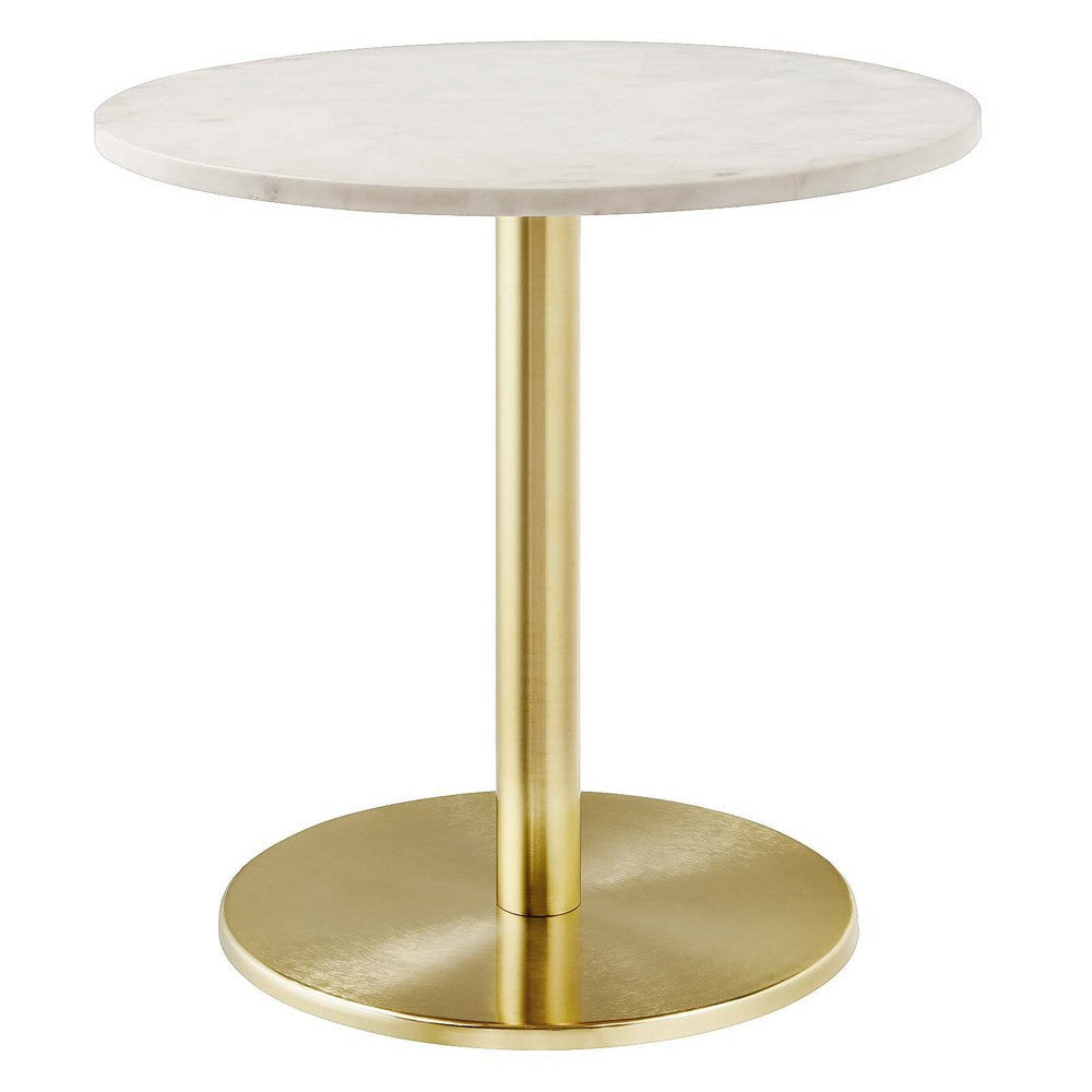 Modway EEI-6609-BRA-WHI Viva, Brass Round White Marble Side Living Room End Table Metal Pedestal Base