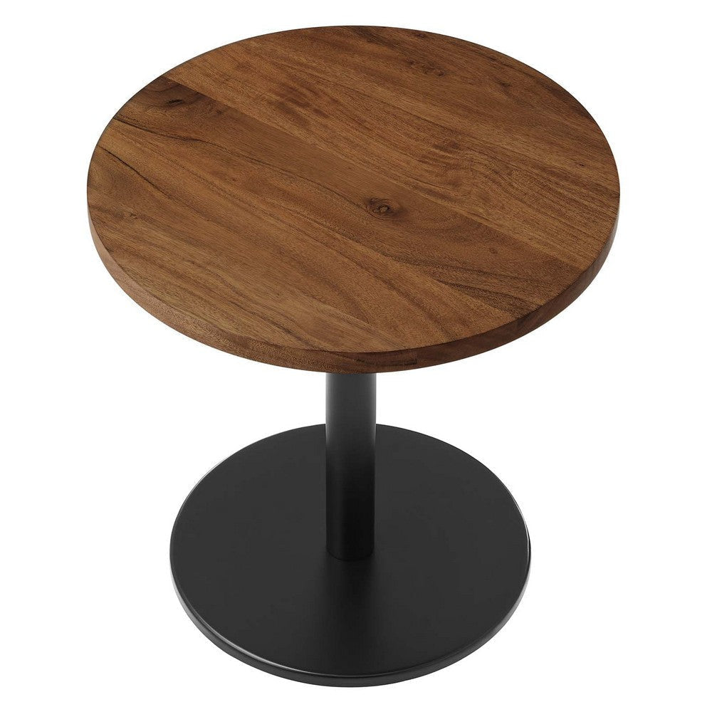 Modway EEI-6610-BLK-LOC Viva Black Light Oak Round Acacia Wood Side Living Room End Table Metal Pedestal Base MDY-EEI-6610-BLK-LOC