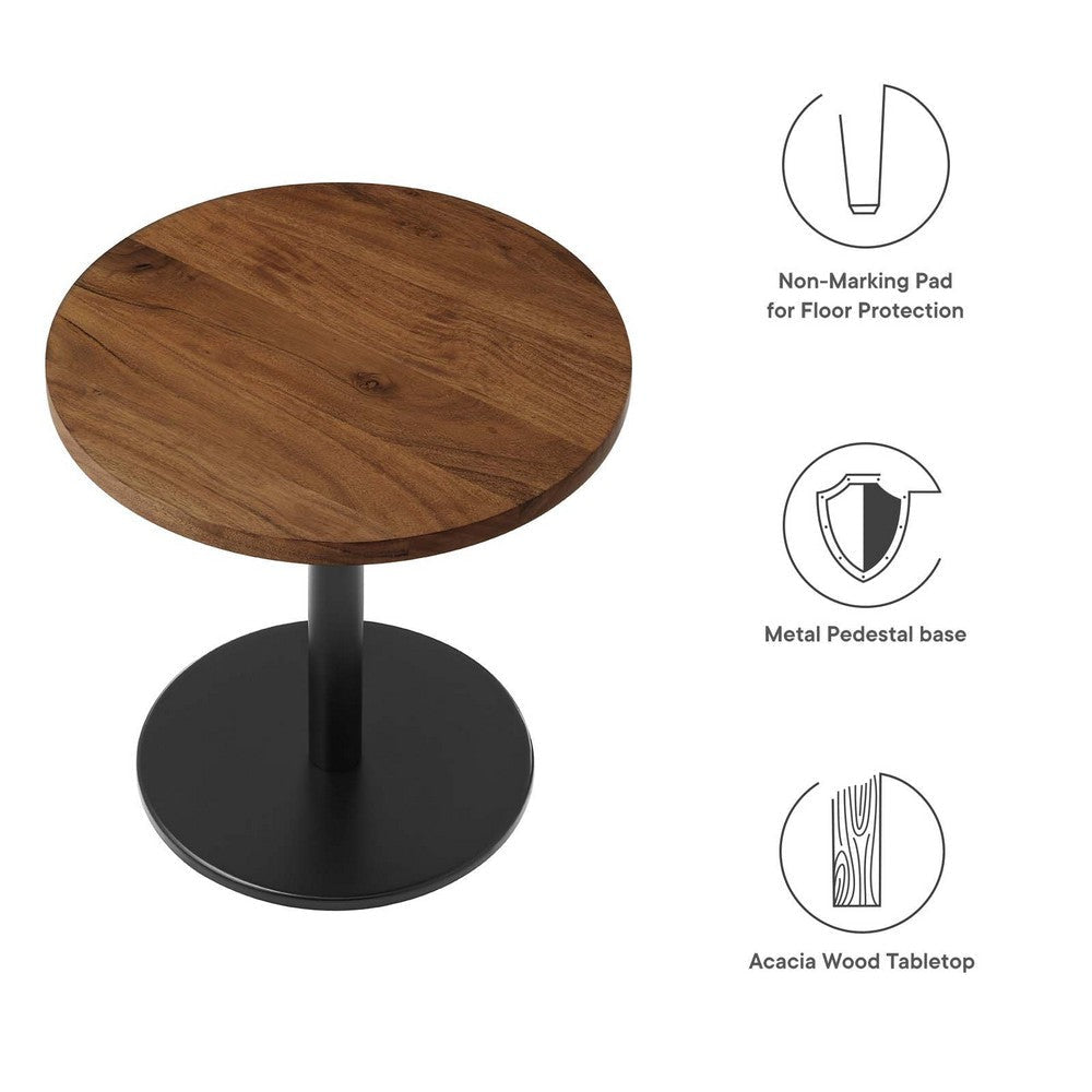 Modway EEI-6610-BLK-LOC Viva Black Light Oak Round Acacia Wood Side Living Room End Table Metal Pedestal Base MDY-EEI-6610-BLK-LOC