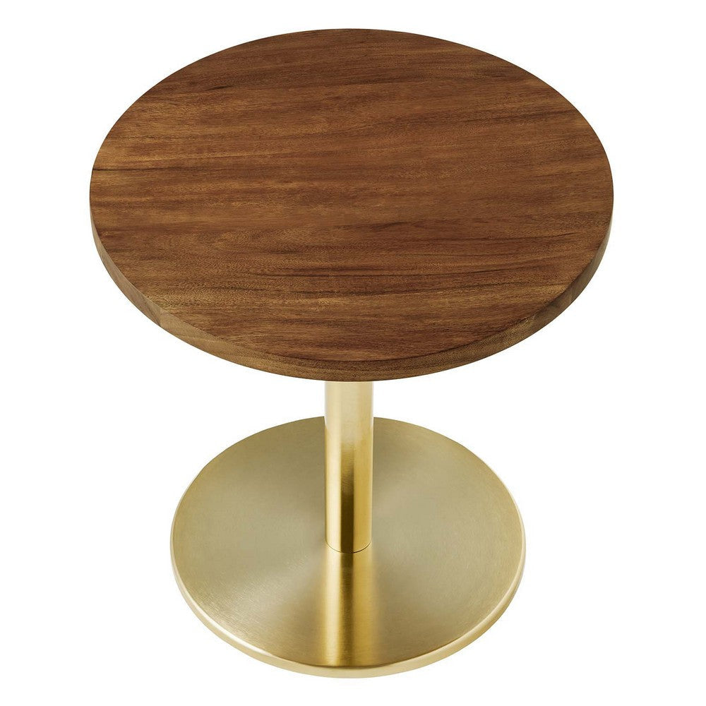 Modway EEI-6610-BRA-LOC Viva Brass Light Oak Round Acacia Wood Side Living Room End Table Metal Pedestal Base MDY-EEI-6610-BRA-LOC