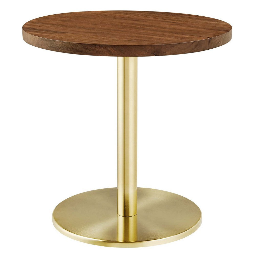 Modway EEI-6610-BRA-LOC Viva, Brass Light Oak Round Acacia Wood Side Living Room End Table Metal Pedestal Base