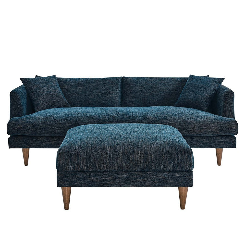 Modway EEI-6614-HEA Zoya Down Filled Overstuffed Sofa and Ottoman Set Heathered Weave Azure MDY-EEI-6614-HEA