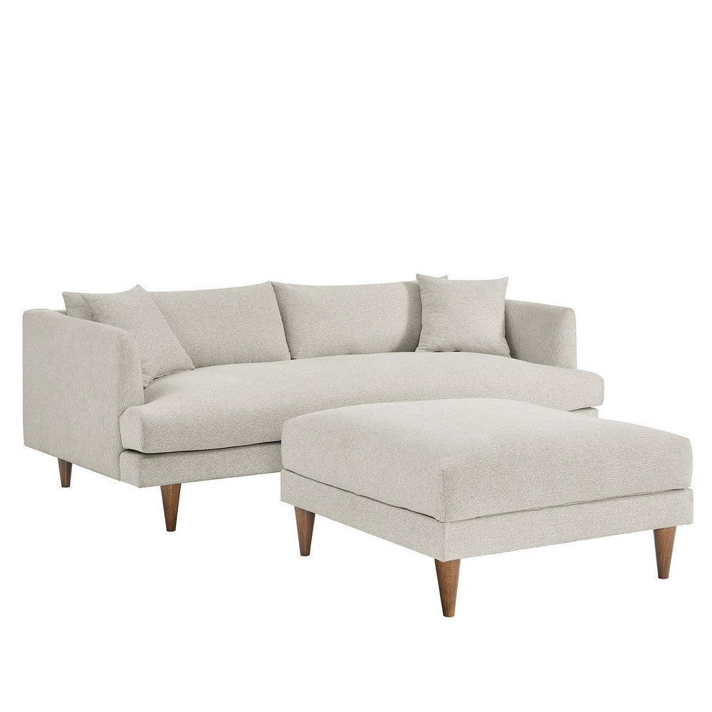 Modway EEI-6614-HEI Zoya Down Filled Overstuffed Sofa and Ottoman Set, Heathered Weave Ivory