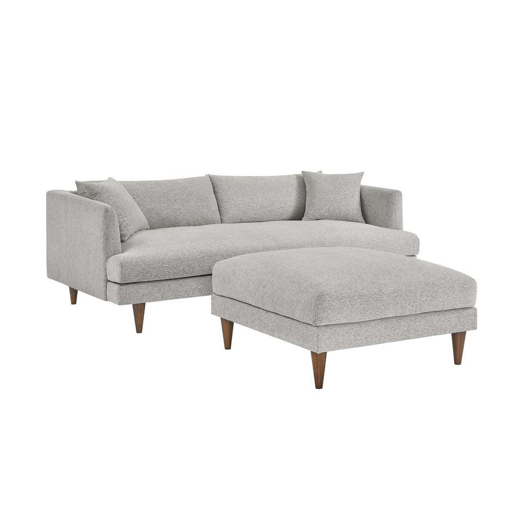 Modway EEI-6614-HLG Zoya Down Filled Overstuffed Sofa and Ottoman Set, Heathered Weave Light Gray