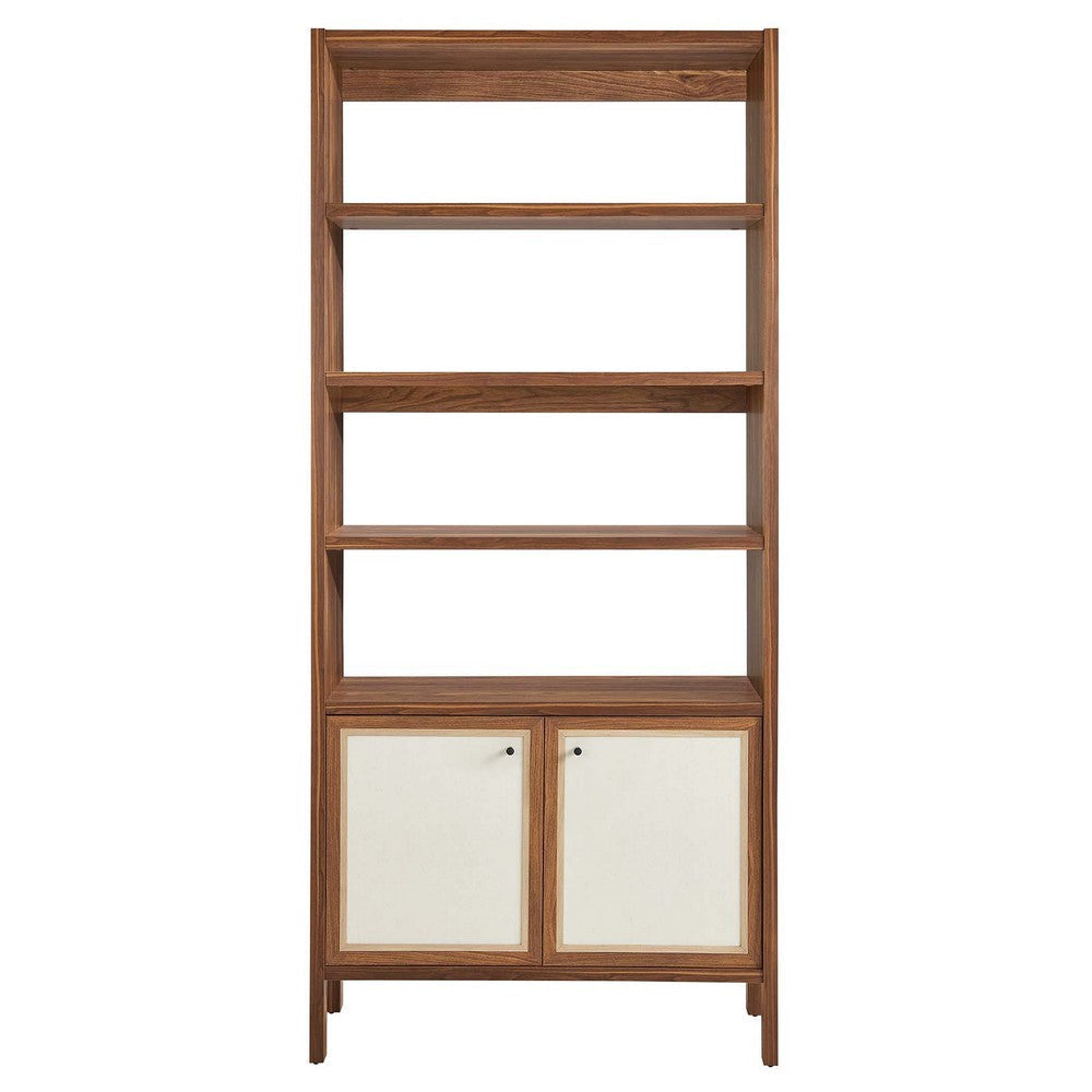 Modway Capri 4-Shelf Mid-Century Modern Bookcase with Storage in Walnut Tall Open Shelves Bookcase for Living Room or Office Furniture