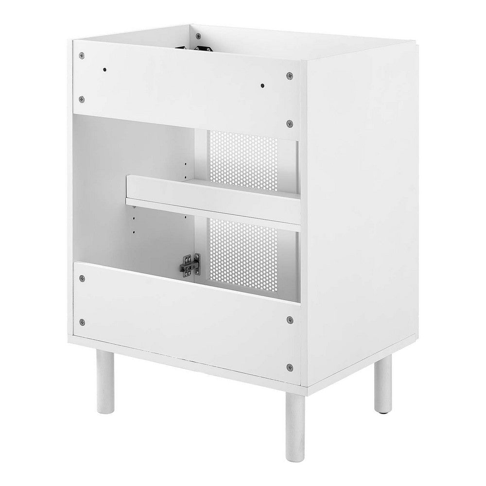 Modway Calla 24 Inch Cabinet in White Compact Small Space Vanity with Storage and Perforated Metal Doors Modern Freestanding Bathroom