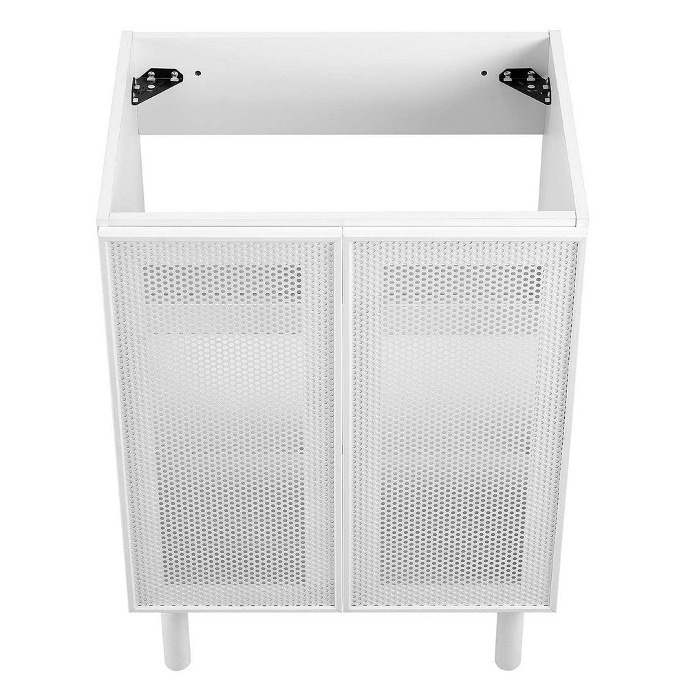 Modway Calla 24 Inch Cabinet in White Compact Small Space Vanity with Storage and Perforated Metal Doors Modern Freestanding Bathroom