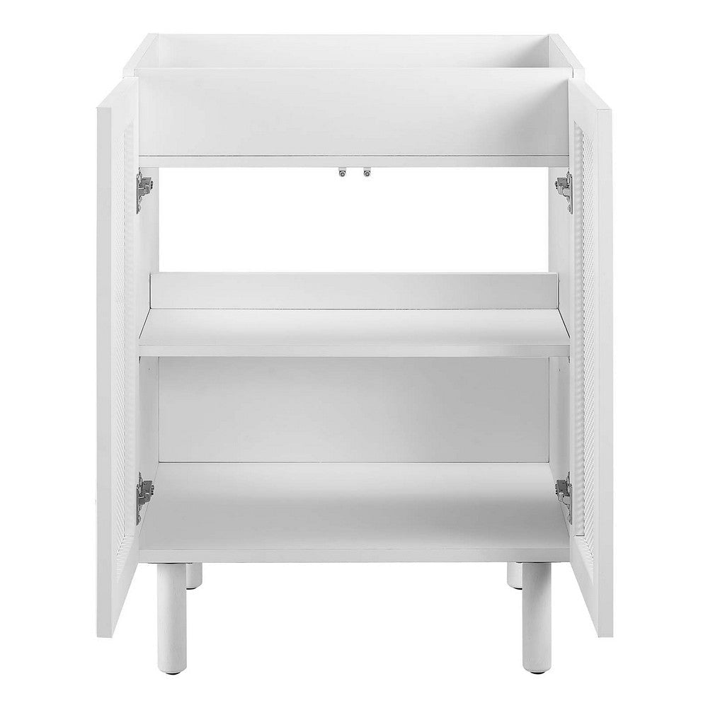 Modway Calla 24 Inch Cabinet in White Compact Small Space Vanity with Storage and Perforated Metal Doors Modern Freestanding Bathroom