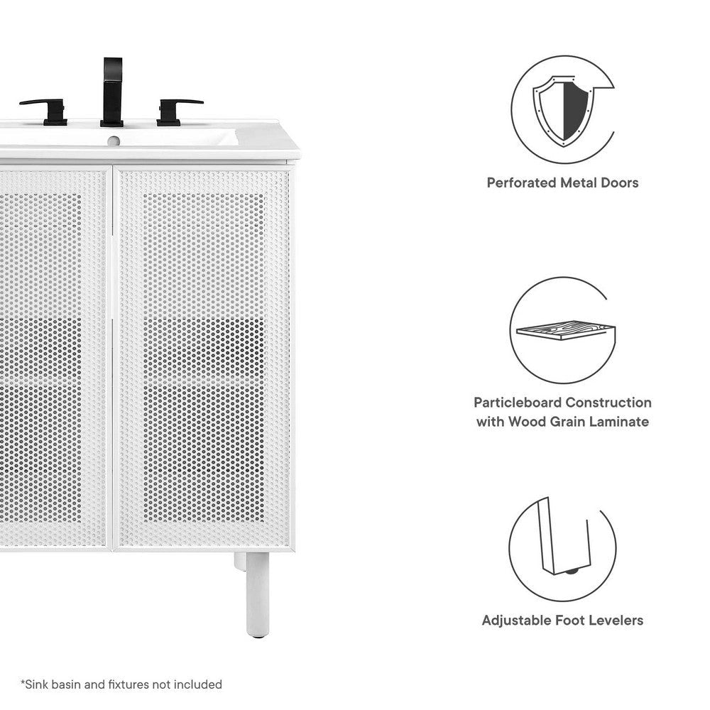 Modway Calla 24 Inch Cabinet in White Compact Small Space Vanity with Storage and Perforated Metal Doors Modern Freestanding Bathroom