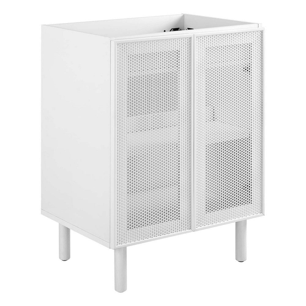 Modway Calla 24 Inch Cabinet in White, Compact Small Space Vanity with Storage and Perforated Metal Doors, Modern Freestanding Bathroom Furniture-Sink Basin Not Included