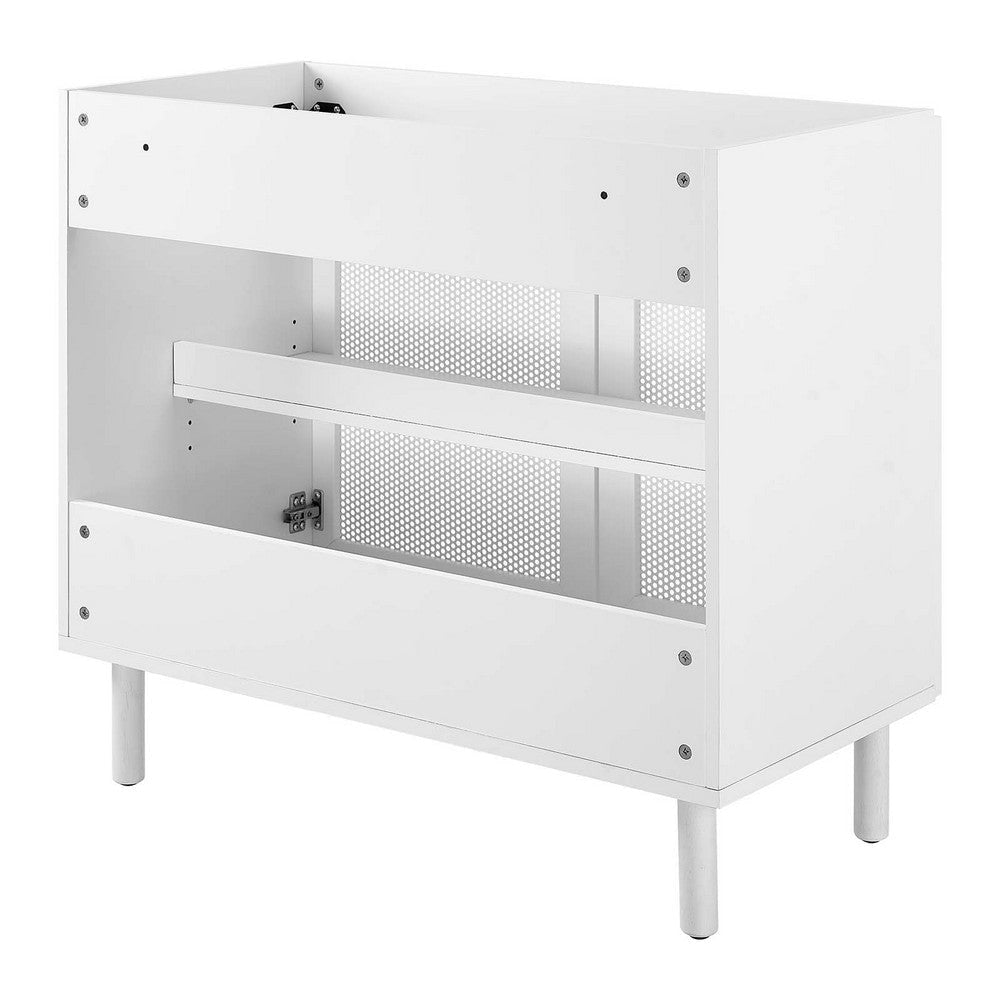 Modway Calla 36 Inch Cabinet in White Vanity with Storage and Perforated Metal Doors Modern Freestanding Bathroom Furniture-Sink Basin