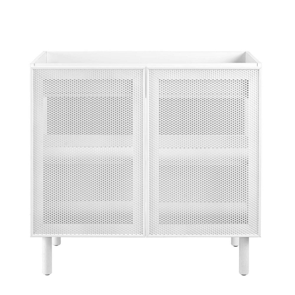 Modway Calla 36 Inch Cabinet in White Vanity with Storage and Perforated Metal Doors Modern Freestanding Bathroom Furniture-Sink Basin