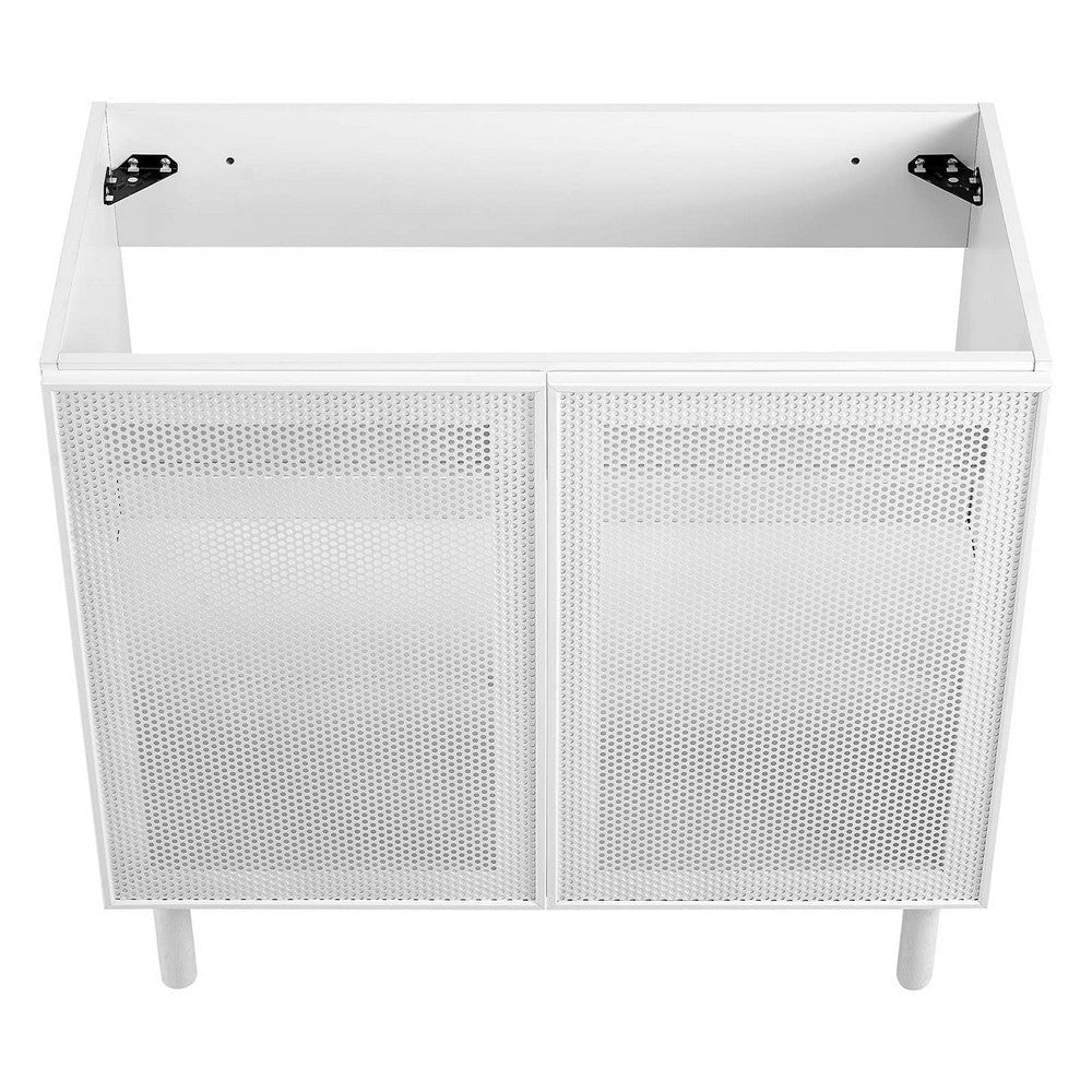 Modway Calla 36 Inch Cabinet in White Vanity with Storage and Perforated Metal Doors Modern Freestanding Bathroom Furniture-Sink Basin