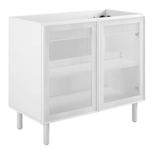 Modway Calla 36 Inch Cabinet in White Vanity with Storage and Perforated Metal Doors, Modern Freestanding Bathroom Furniture-Sink Basin Not Included