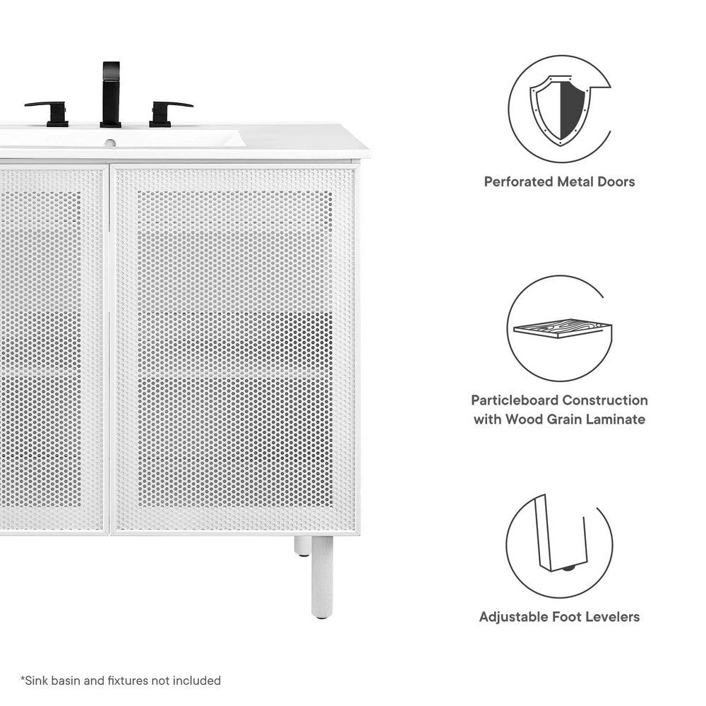 Modway Calla 36 Inch Cabinet in White Vanity with Storage and Perforated Metal Doors Modern Freestanding Bathroom Furniture-Sink Basin