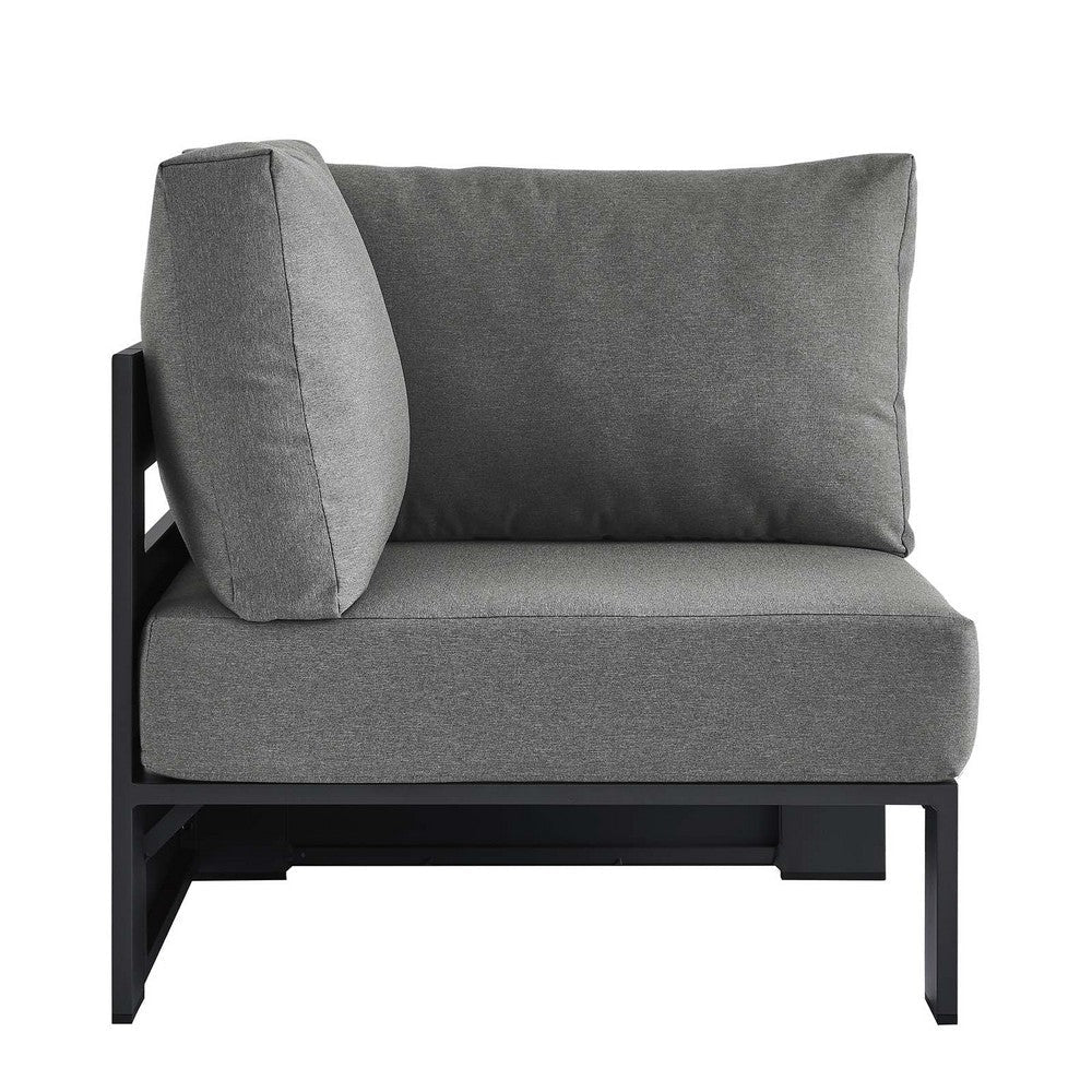 Modway Tahoe Aluminum Outdoor Sectional Corner Chair in Gray Charcoal with Weather-Resistant Cushions Deep Seat Modular for Patio Furniture