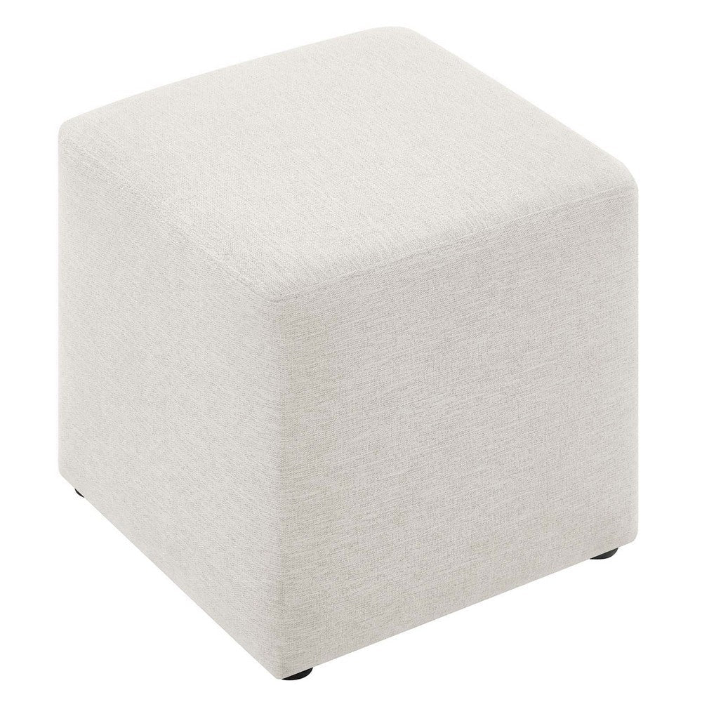 Modway Callum 17 Inch Square Ottoman in Ivory Fabric - Woven Heathered Fabric - Upholstered Ottoman for Living Room Ottoman Side Table