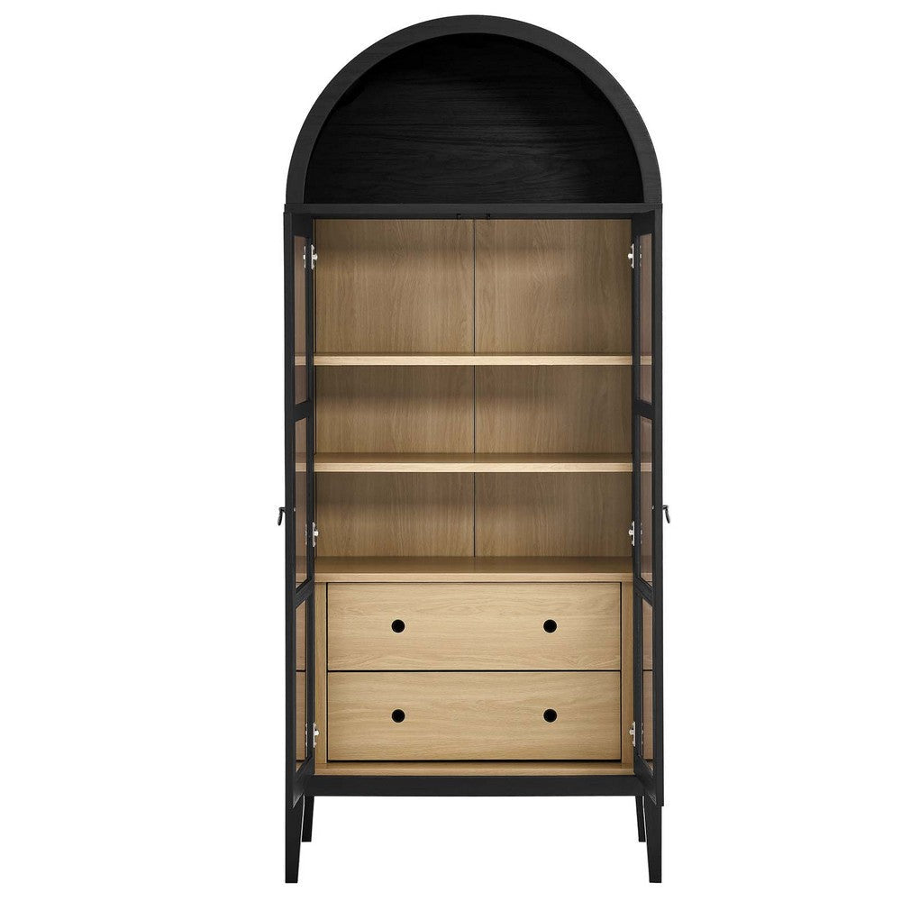 Modway Nolan Modern Farmhouse 71’’ Tall Arched Storage Display Cabinet in Black Oak Wood Grain MDY-EEI-6639-BLK-OAK