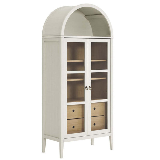 Modway Nolan Modern Farmhouse 71" Tall Arched Storage Display Cabinet in White Oak Wood Grain