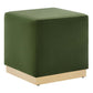 Modway Tilden 17 Inch Square Performance Velvet Upholstered Ottoman in Moss Green Natural - Small Ottoman Foot Rest with Rubberwood Plinth Base - Living Room Ottoman Side Table,