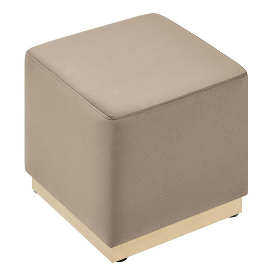 Modway Tilden 17 Inch Square Performance Velvet Upholstered Ottoman in Alabaster Natural - Small Ottoman Foot Rest with Rubberwood Plinth Base - Living Room Ottoman Side Table,