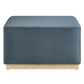 Modway Tilden 28 Inch Square Performance Velvet Upholstered Ottoman in Cadet Blue Natural - Large Ottoman Foot Rest with Rubberwood Plinth