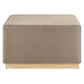 Modway Tilden 28 Inch Square Performance Velvet Upholstered Ottoman in Taupe Natural - Large Ottoman Foot Rest with Rubberwood Plinth Base