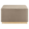 Modway Tilden 28 Inch Square Performance Velvet Upholstered Ottoman in Taupe Natural - Large Ottoman Foot Rest with Rubberwood Plinth Base