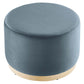 Modway Tilden 23 Inch Round Performance Velvet Upholstered Ottoman in Cadet Blue Natural - Round Ottoman Foot Rest with Rubberwood Plinth