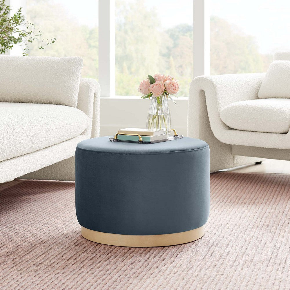 Tilden Large 23’ Round Performance Velvet Upholstered Ottoman - No Shipping Charges MDY-EEI-6646-ALA-NAT