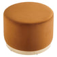 Modway Tilden 23 Inch Round Performance Velvet Upholstered Ottoman in Rust Natural - Round Ottoman Foot Rest with Rubberwood Plinth Base