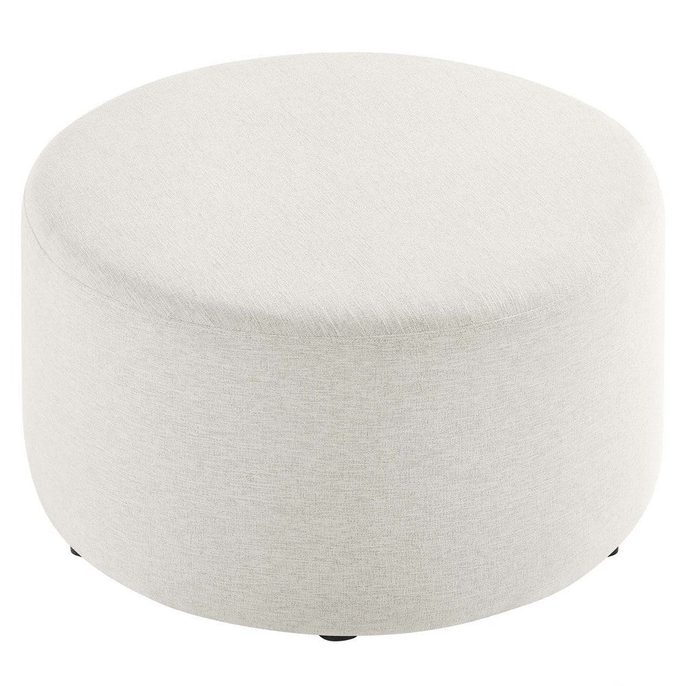 Modway Callum 29 Inch Round Ottoman in Heathered Weave Ivory - Heathered Woven Fabric - Versatile Upholstered Coffee Table and Footrest