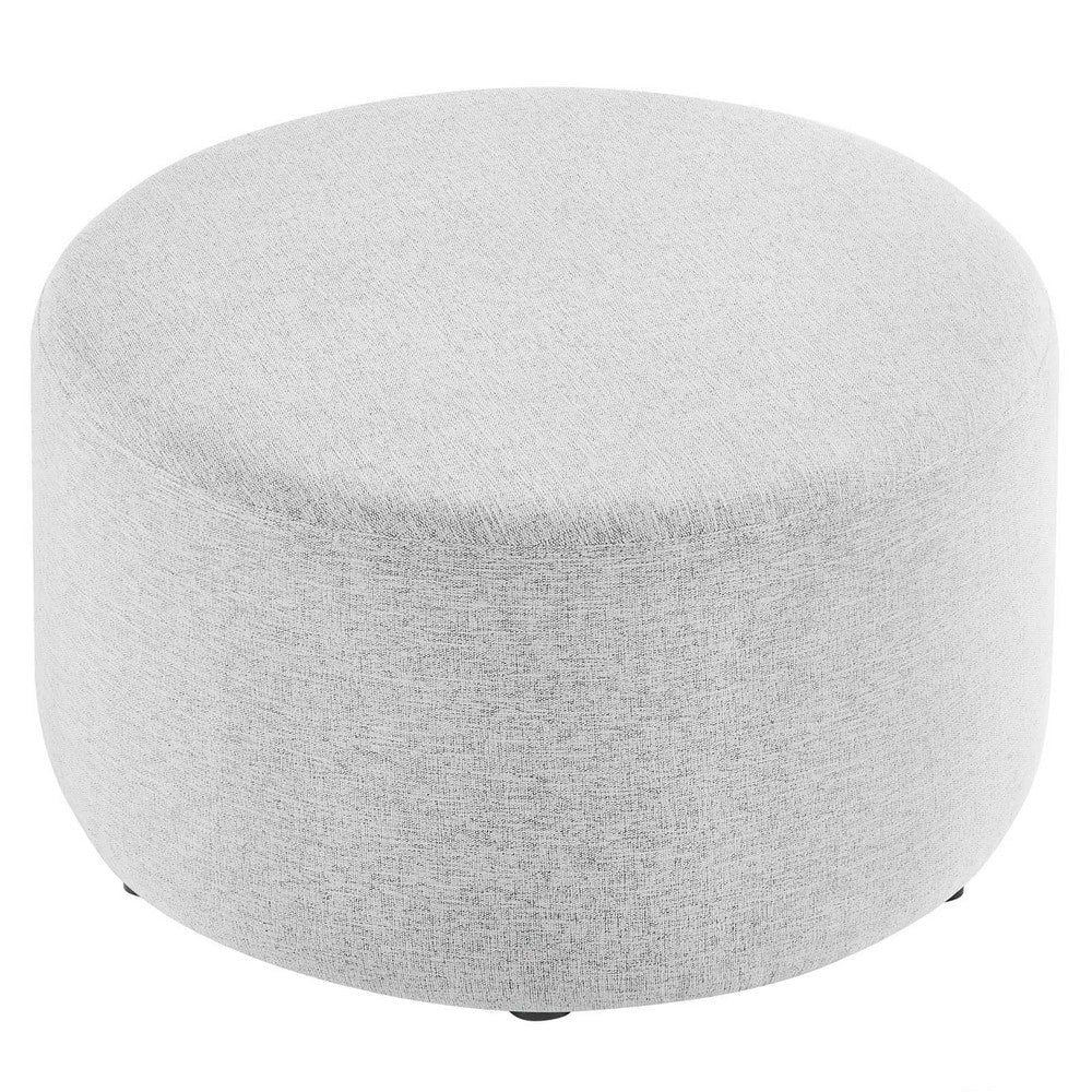 Modway Callum 29 Inch Round Ottoman in Heathered Weave Light Gray - Heathered Woven Fabric - Versatile Upholstered Coffee Table