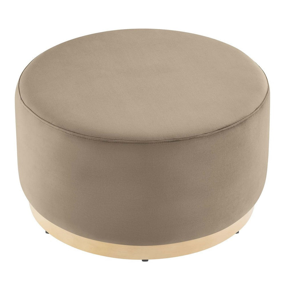 Modway Tilden 29 Inch Round Performance Velvet Upholstered Ottoman in Taupe Natural - Round Ottoman Coffee Table for Living Room - Large