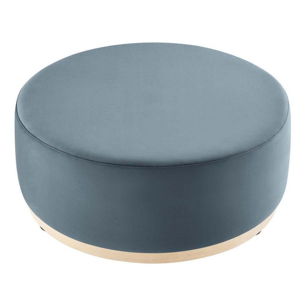 Modway Tilden 38 Inch Round Performance Velvet Upholstered Ottoman in Cadet Blue Natural - Round Ottoman Coffee Table for Living Room Large