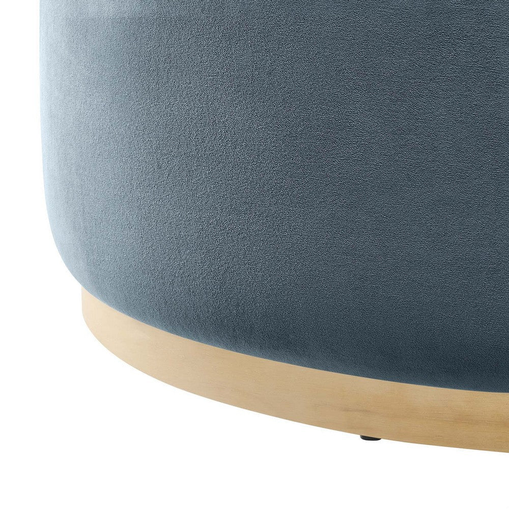 Modway Tilden 38 Inch Round Performance Velvet Upholstered Ottoman in Cadet Blue Natural - Round Ottoman Coffee Table for Living Room Large