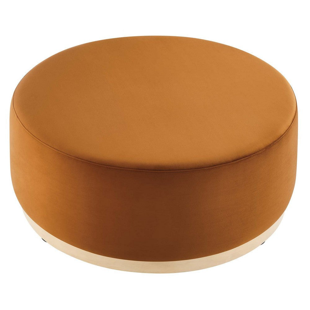 Modway Tilden 38 Inch Round Performance Velvet Upholstered Ottoman in Rust Natural - Round Ottoman Coffee Table for Living Room Large