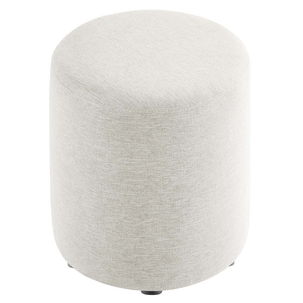 Modway Callum 16 Inch Round Ottoman in Ivory Fabric - Woven Heathered Fabric - Upholstered Ottoman for Living Room - Ottoman Side Table