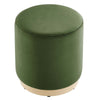 Modway Tilden 16 Inch Round Performance Velvet Upholstered Ottoman in Moss Green Natural - Small Ottoman Foot Rest with Rubberwood Plinth