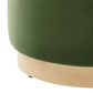 Modway Tilden 16 Inch Round Performance Velvet Upholstered Ottoman in Moss Green Natural - Small Ottoman Foot Rest with Rubberwood Plinth