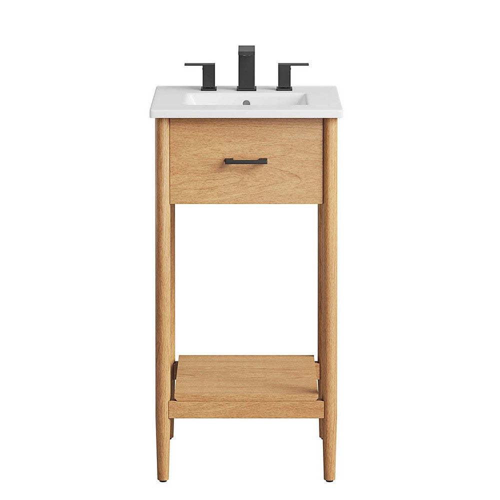 Modway Zaire 18” Mid-Century Bathroom Vanity Washstand in Natural White with Ceramic Sink Basin 18 Inches MDY-EEI-6658-NAT-WHI